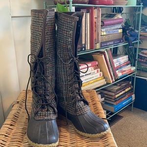 LL Bean Herringbone Tall Lace-up Duckboots 8 8.5 9